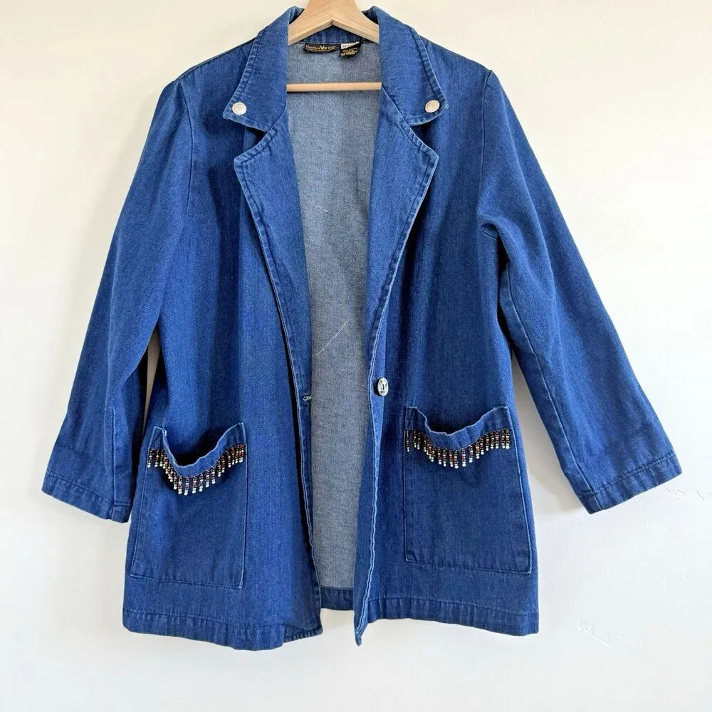 Hunters Run Vintage unique Jacket Denim Cowgirl western rodeo country horse S. Blue - Image 2