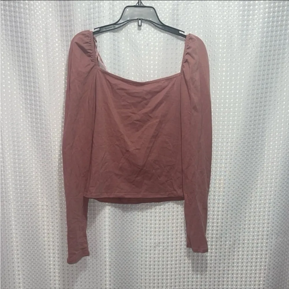 Wild Fable Pink Solid Square Neck Long Sleeve Top M NWT - Image 3