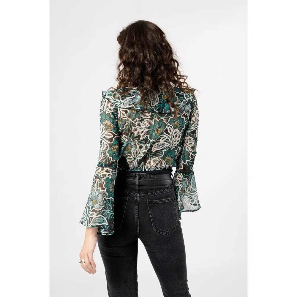 Band of the Free Bonnie Emerald Libby Boho Floral Long Sleeve Bodysuit XS Green - Image 5