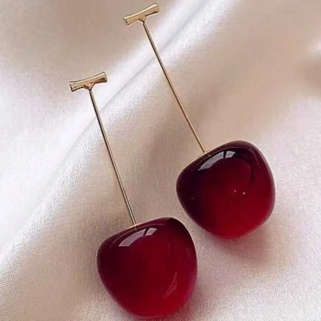 Elegant Cherry Earrings Gold - Image 6