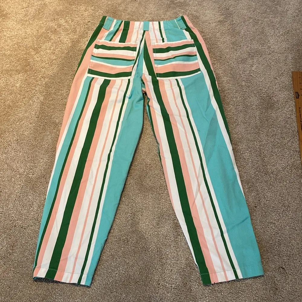 ASOS Cotton Pin Stripe High Rise Tapered Leg Crop Pants Pink Green White Aqua 2 - Image 6