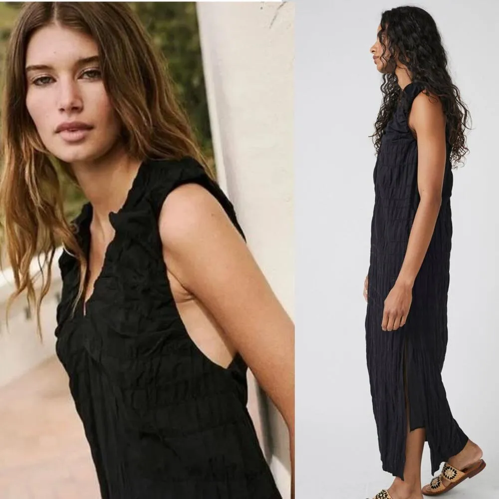 NEW Free People free-est Agatha Ruched Stretch Cotton Dress Black Size XS / SM - Image 3