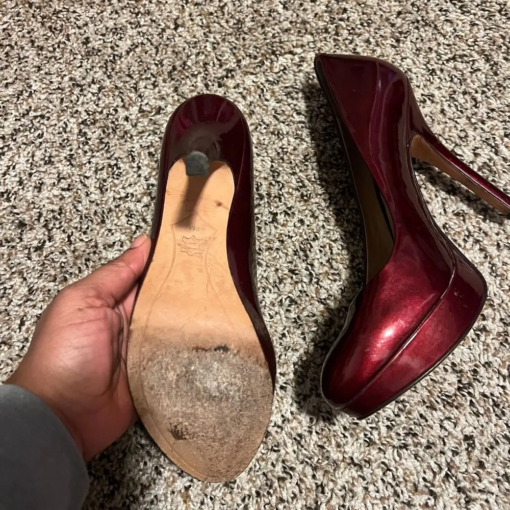 Joan David Classic Burgundy Patent Leather Pumps Elegant Round Toe Heels‎ - Image 5