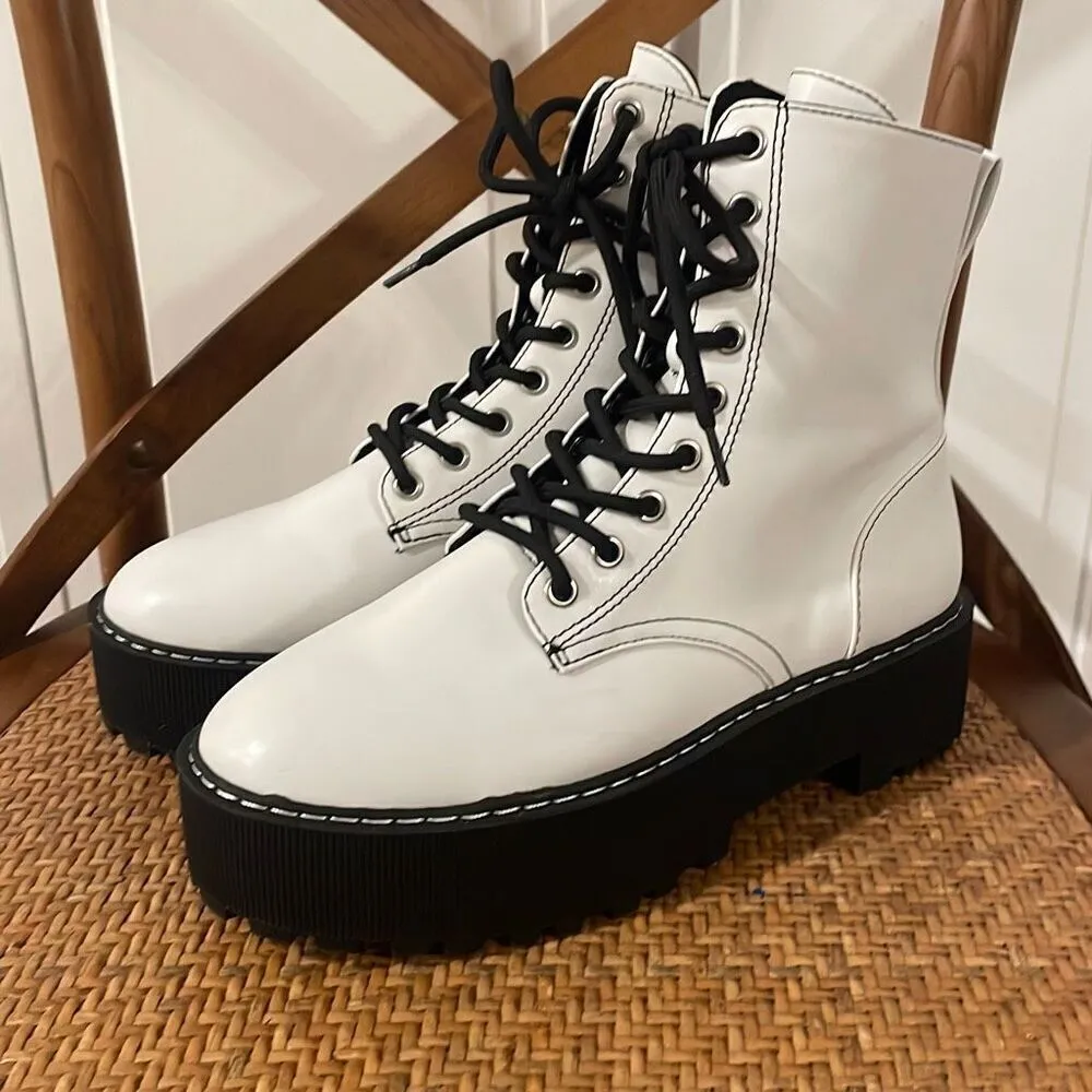 H&M Divided NWOB white platform lace up combat boots size 39 - Image 2