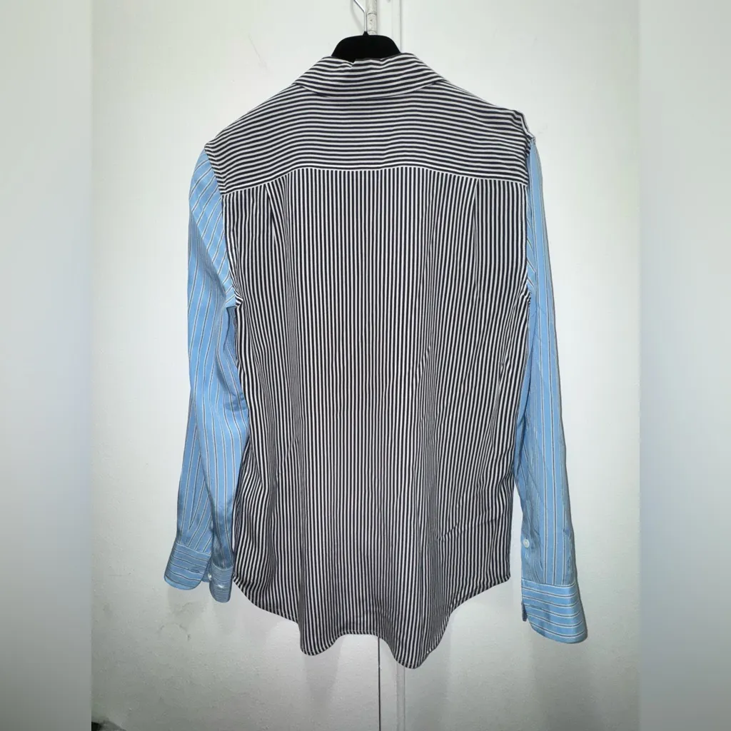 EQUIPMENT FEMME Blue Cream Stripe 100% Silk Collared Formal Evening Blouse Sz S - Image 6