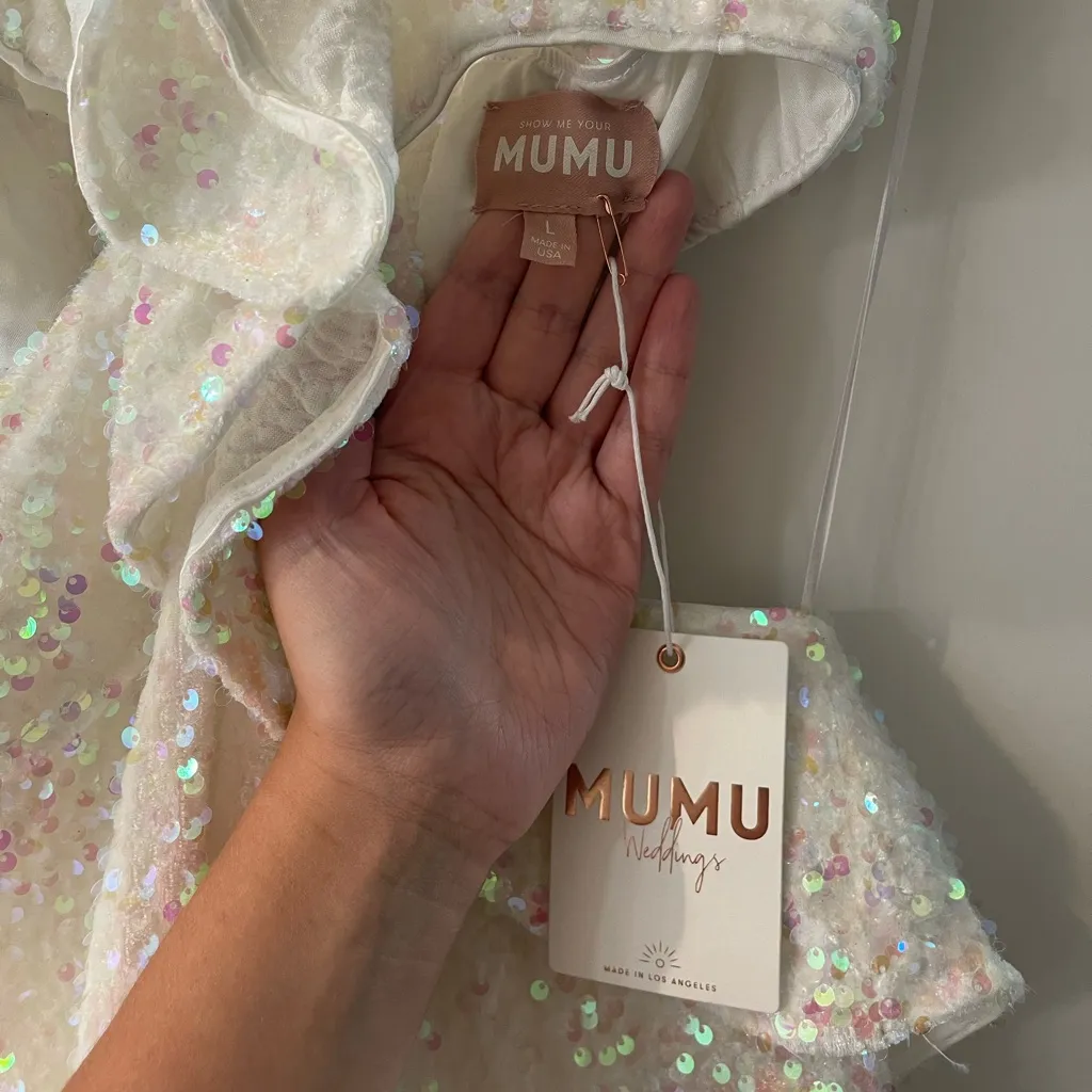 NWT Show Me Your Mumu Zoey Sequin Mini Dress size Large L white cut out - Image 3