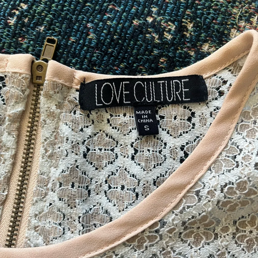 Love Culture Fit & Flare Lace Panel Dress Beige Pink Women’s S Sleeveless Boho - Image 13