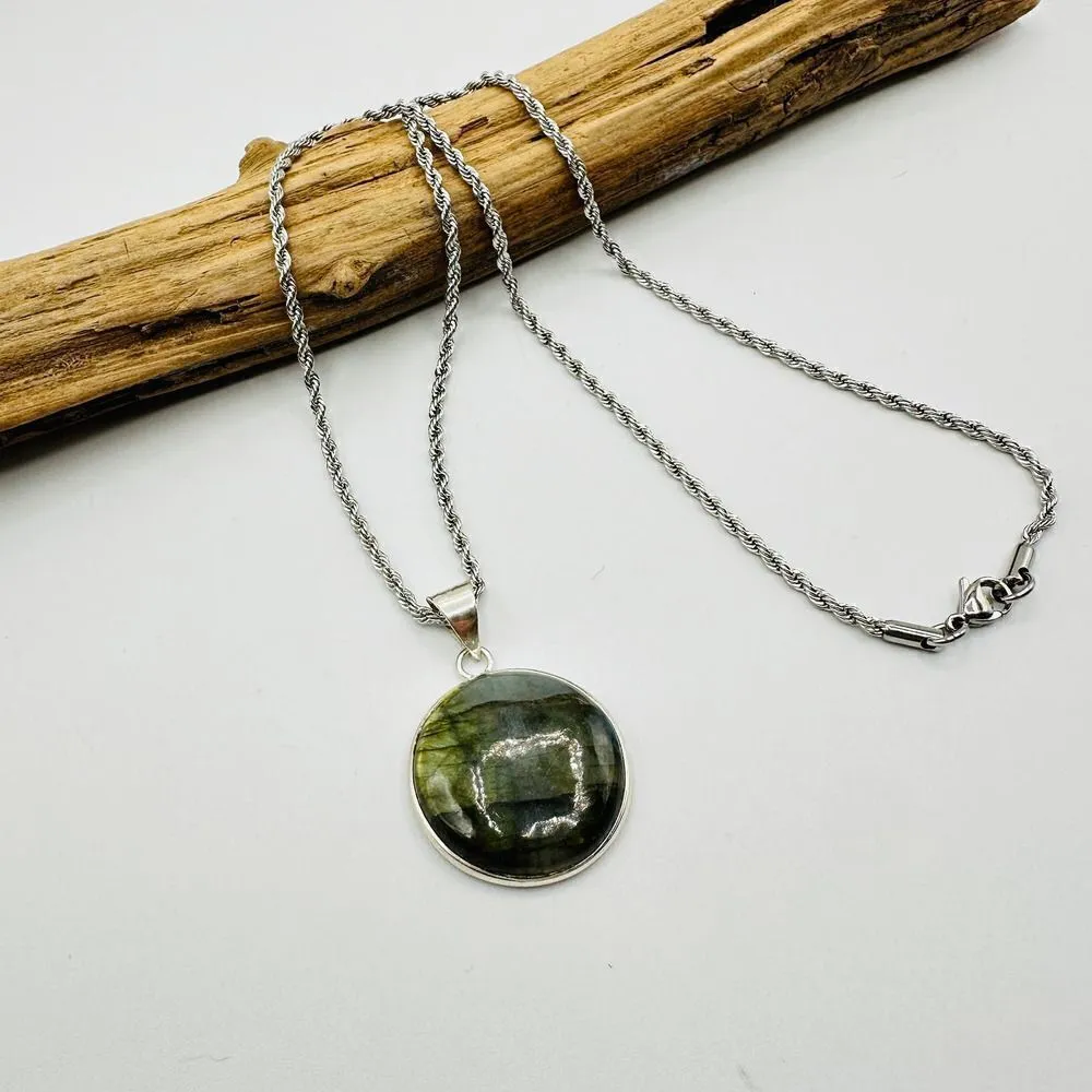 Labradorite Pendant Rope Chain Necklace Silver - Image 2