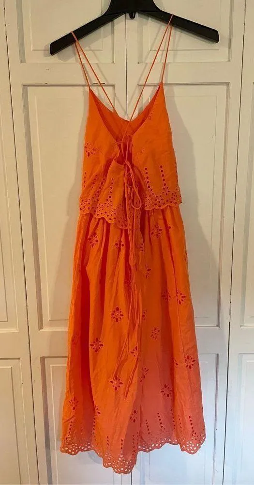 ASOS  eyelet coral orange lace up back midi dress 4 - Image 2