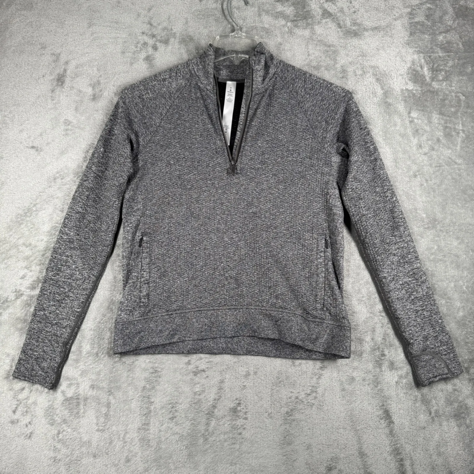 Lululemon Engineered‎ Warmth Half Zip Top Graphite Grey White Merino Wool Size 8 - Image 3
