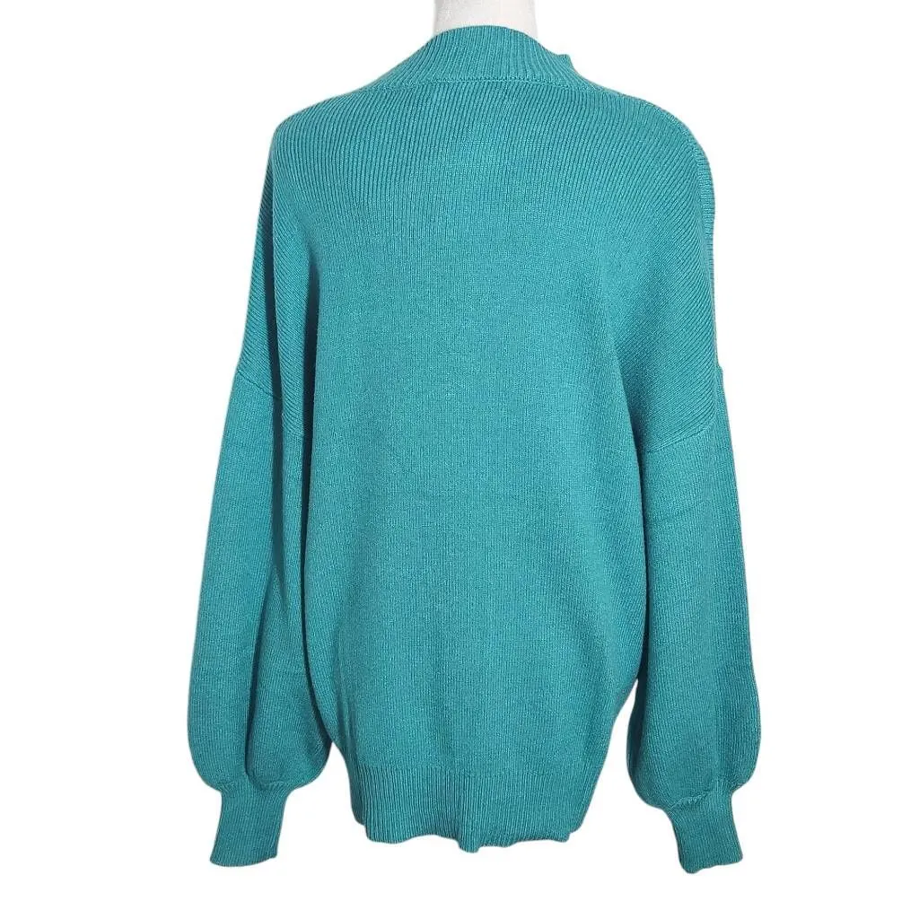 Zesica Turquoise Blue Sweater with Full Sleeves and Mock Neckline NWT Size Large - Image 2