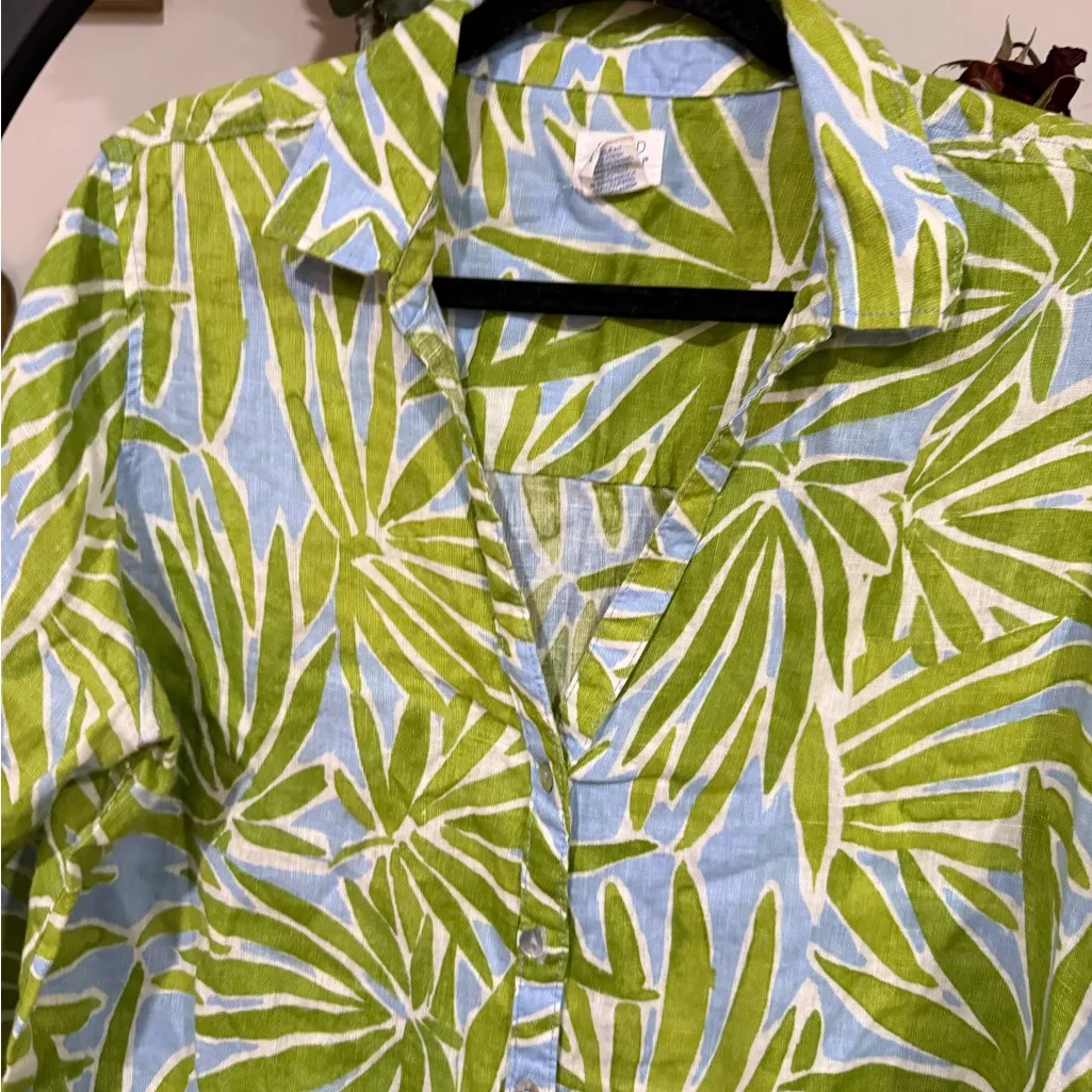 Sigrid Olsen tropical Green and Blue Button Down Shirt size large - Image 5