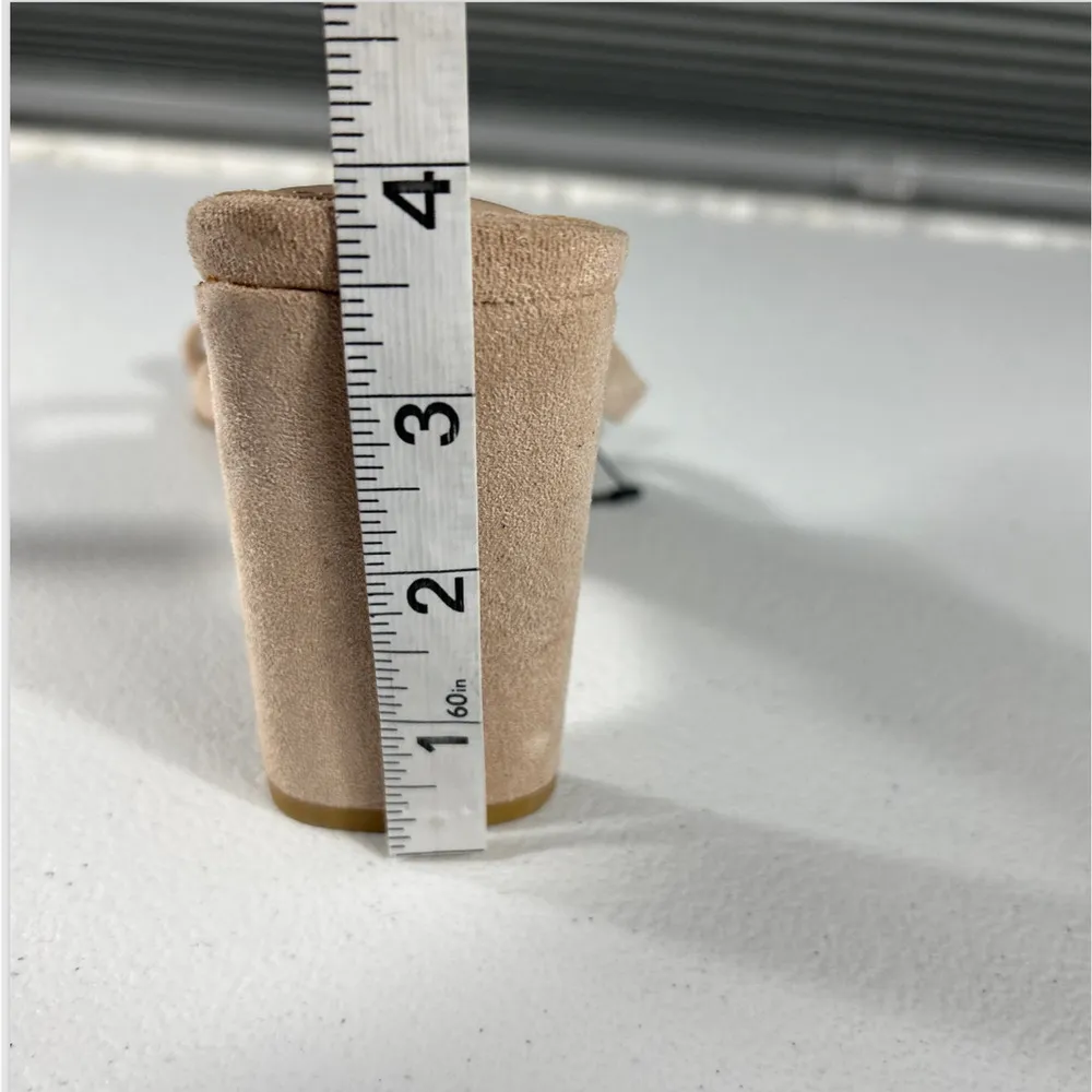 The Drop Faux Suede Square Toe Heeled Sandals Womens 10 Double Straps Pink beige - Image 9