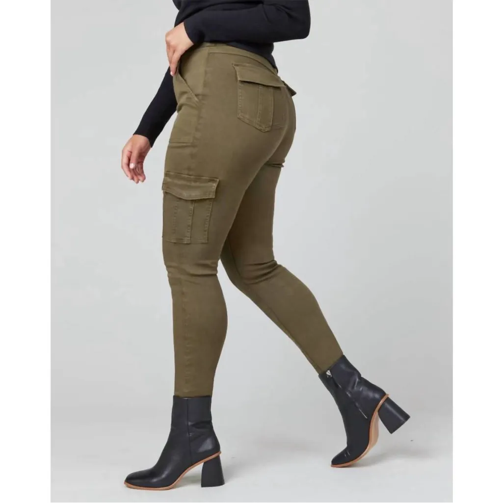 Womens New SPANX Stretch Twill Ankle Cargo Pant Darkened Olive - Image 3
