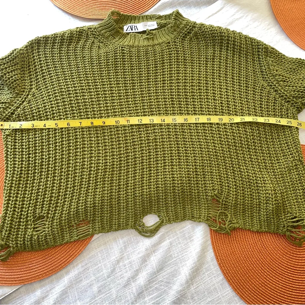 Zara Green‎ Distressed Knit Oversized Sweater | Size Small - Image 10