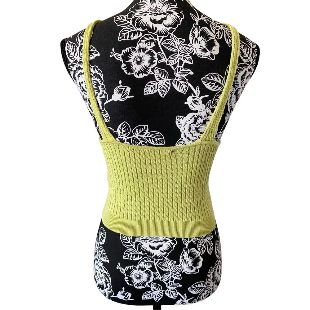 Forever 21 Cropped Knit Sweater Tank Top Keyhole Neon Green Sz Medium Summer Bea - Image 2