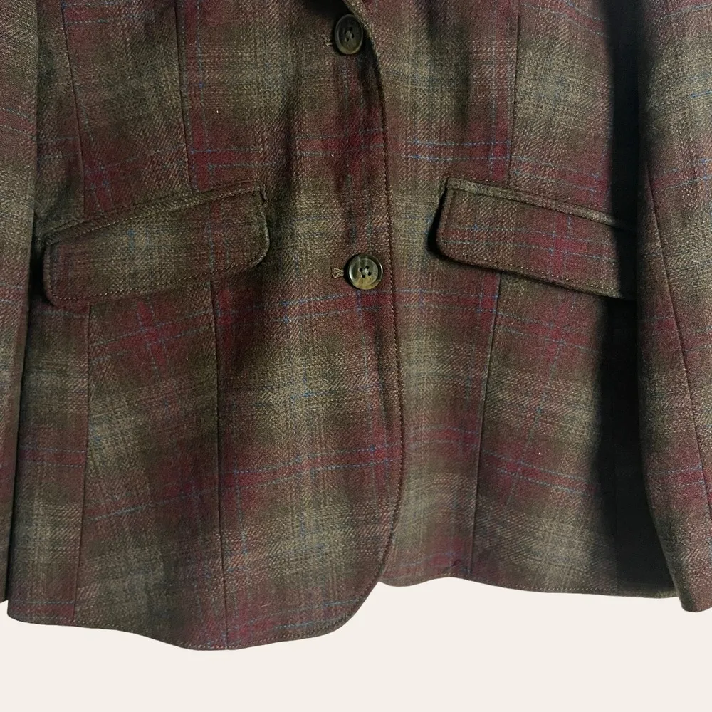 Eddie Bauer Red Gray Plaid Classic Wool Blazer Jacket Size 4P - Image 2