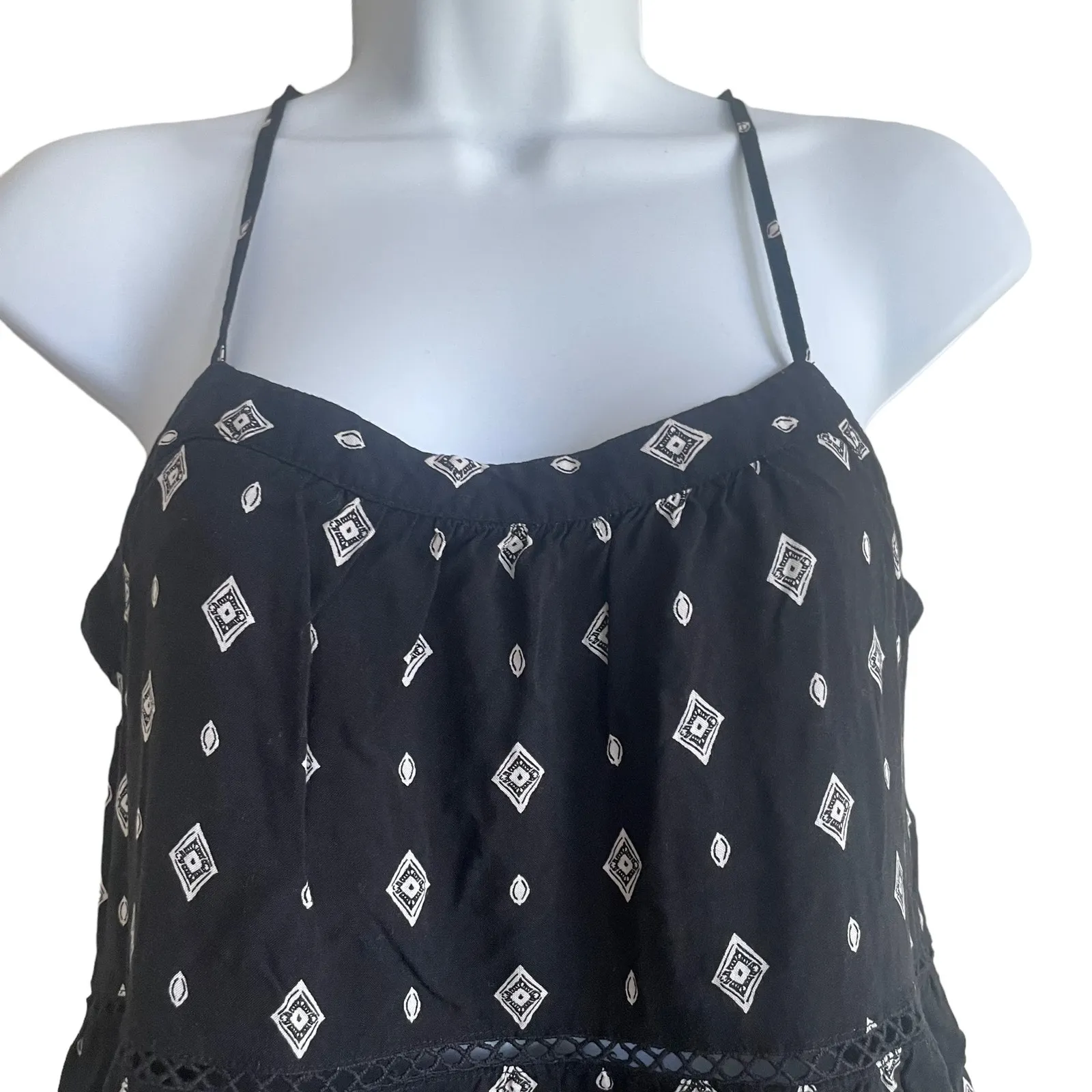 Y2K Pink Rose Women Dress‎ S Geometric Tiered Beachy Babydoll Whimsygoth Fairy - Image 12