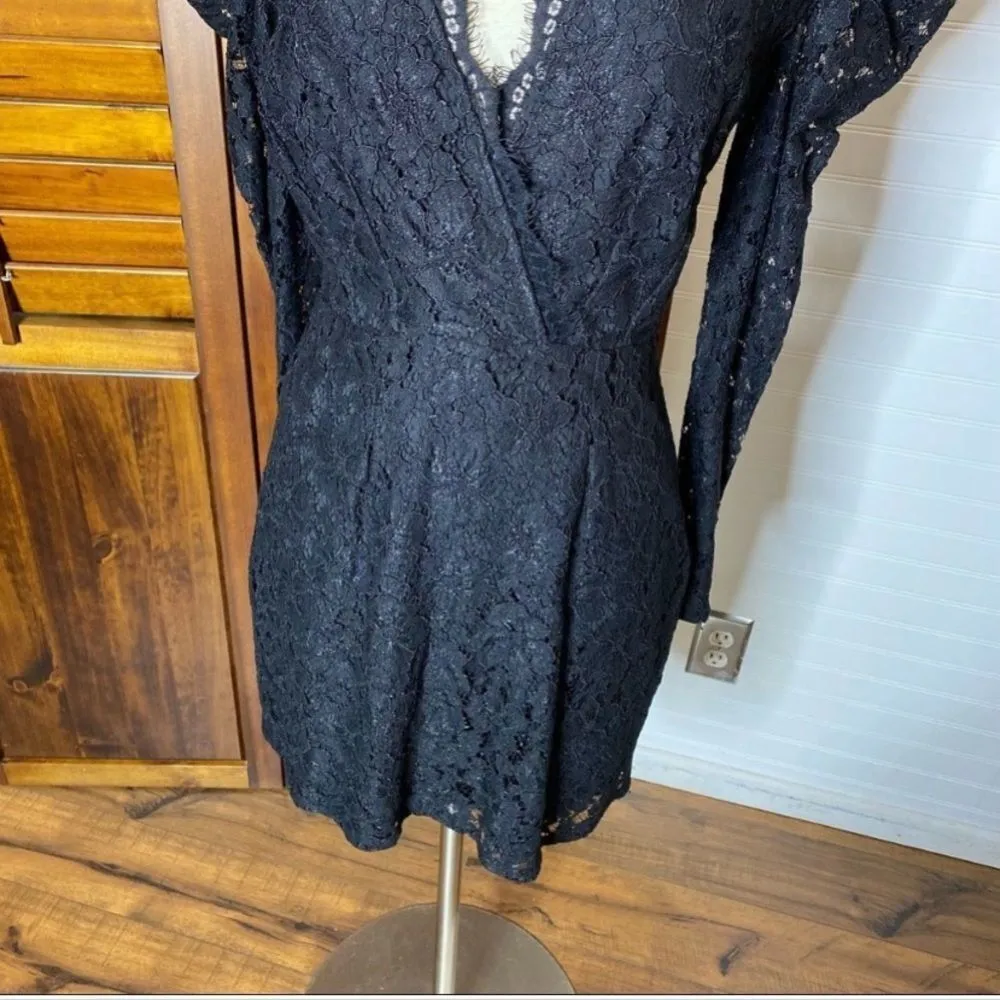 WAYF Spencer Black Lace Puff Sleeve Mini Dress - Image 2