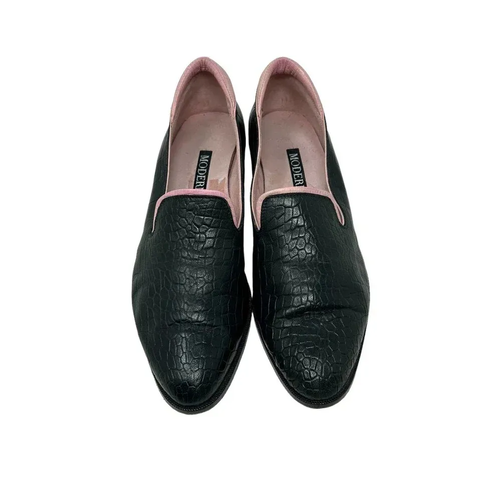 Modern Vice Black & Pink‎ Alligator Croc Leather Loafers Size 37.5 US 7.5 - Image 2