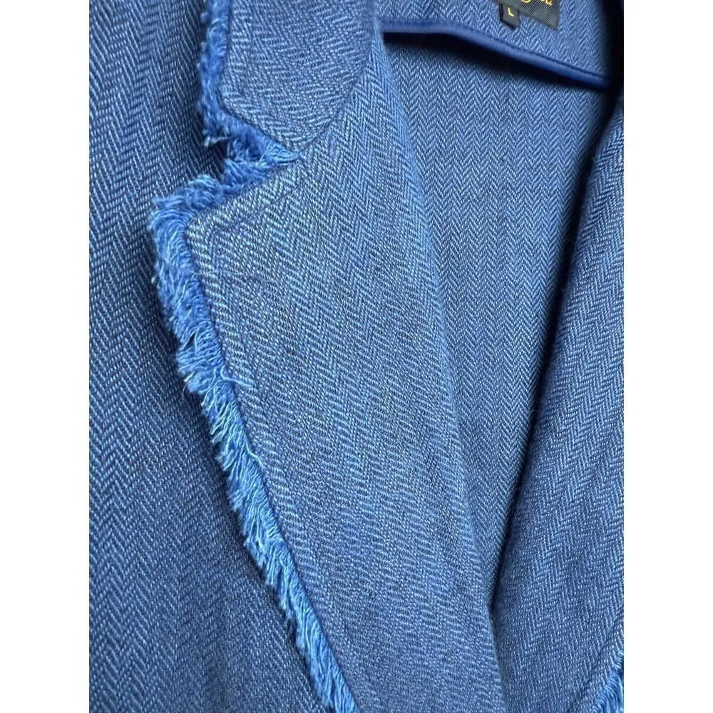 Luisa Spagnoli Blue Frayed Edge Linen Jacket Women's Sz. L Blue Size L - Image 5