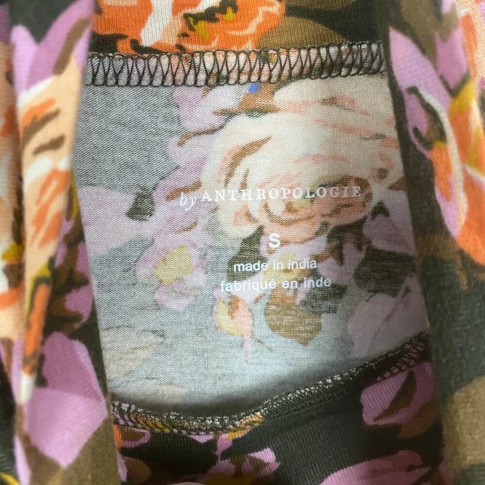 Anthropologie Brown Orange&Purple Floral Puff Sleeve Blouse Sz.S - Image 6