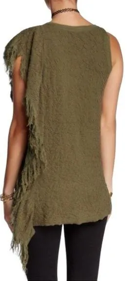 Y2K Free People Subversive Army Green Grunge Tunic Small Forest Fairy Fringe - Image 2