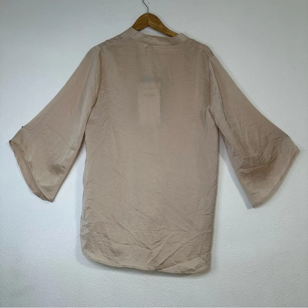 Umgee Neutral With flare Long Sleeve Beige V-Neck Blouse 100% Polyester - Image 2
