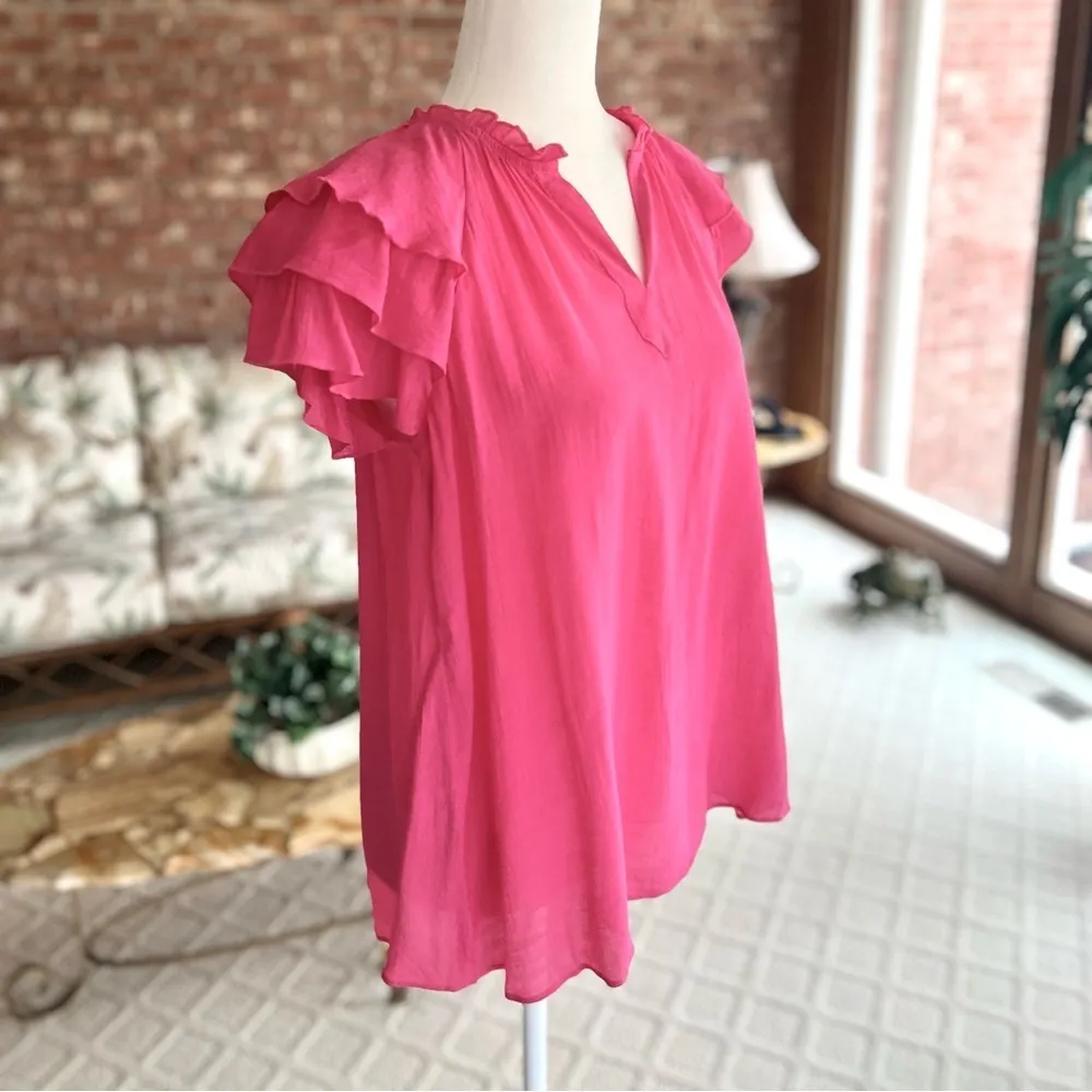 Nanette Lepore Pink Gauze Flutter Sleeve Top S - Image 11