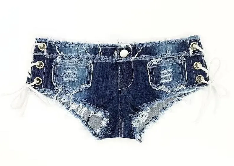 Womens Denim Booty Shorts, Sexy Mini Lace Up Thong Jeans Shorts, Clubwear, Party - Image 13