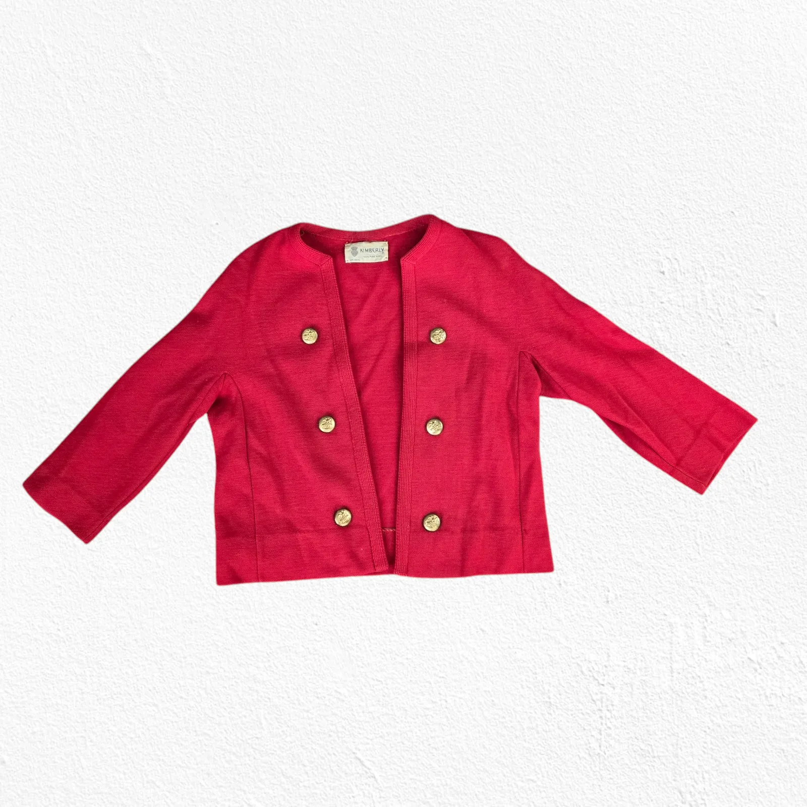 50s Vintage Red Open Front Double Breasted Blazer Pencil Skirt Wool Set Size 2 - Image 3