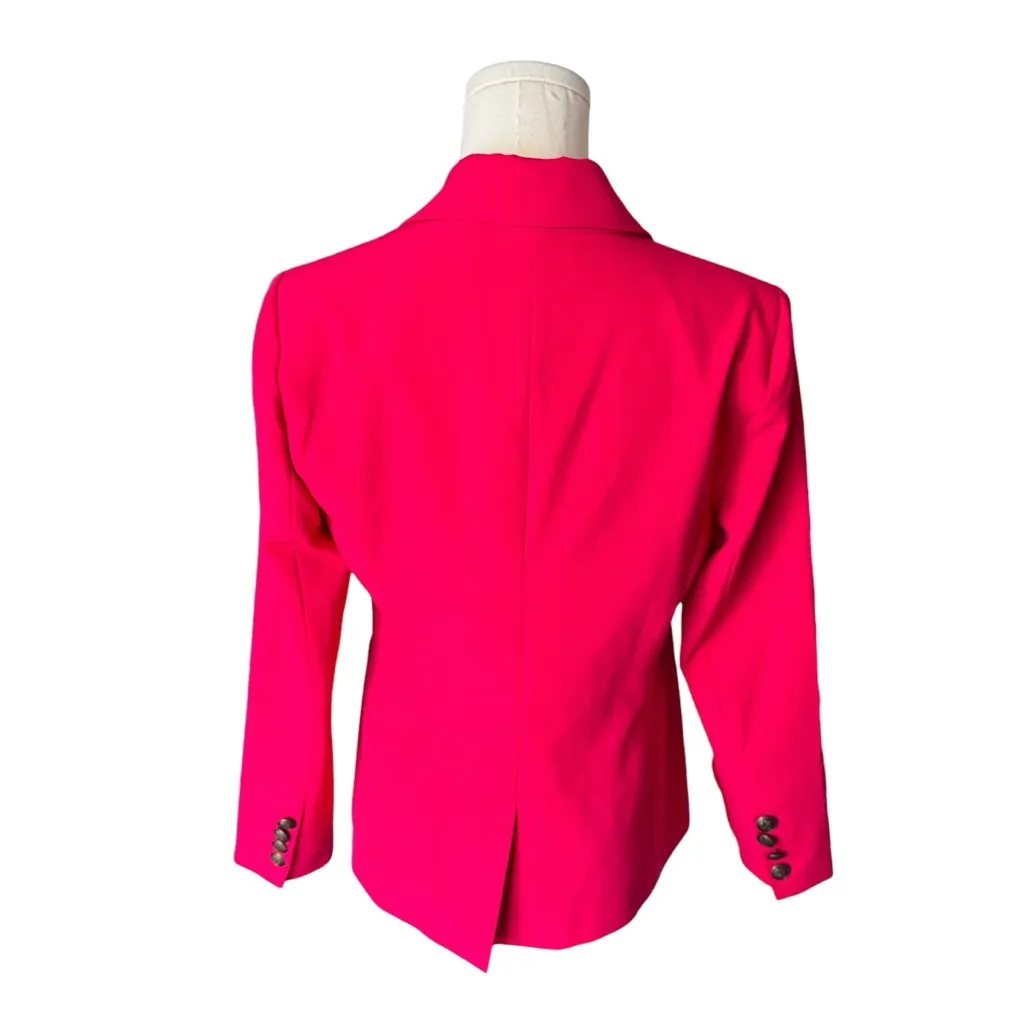 Boston Proper - NWOT Modern Double Breasted Blazer Hot Pink Gold Buttons Sz 2 - Image 6