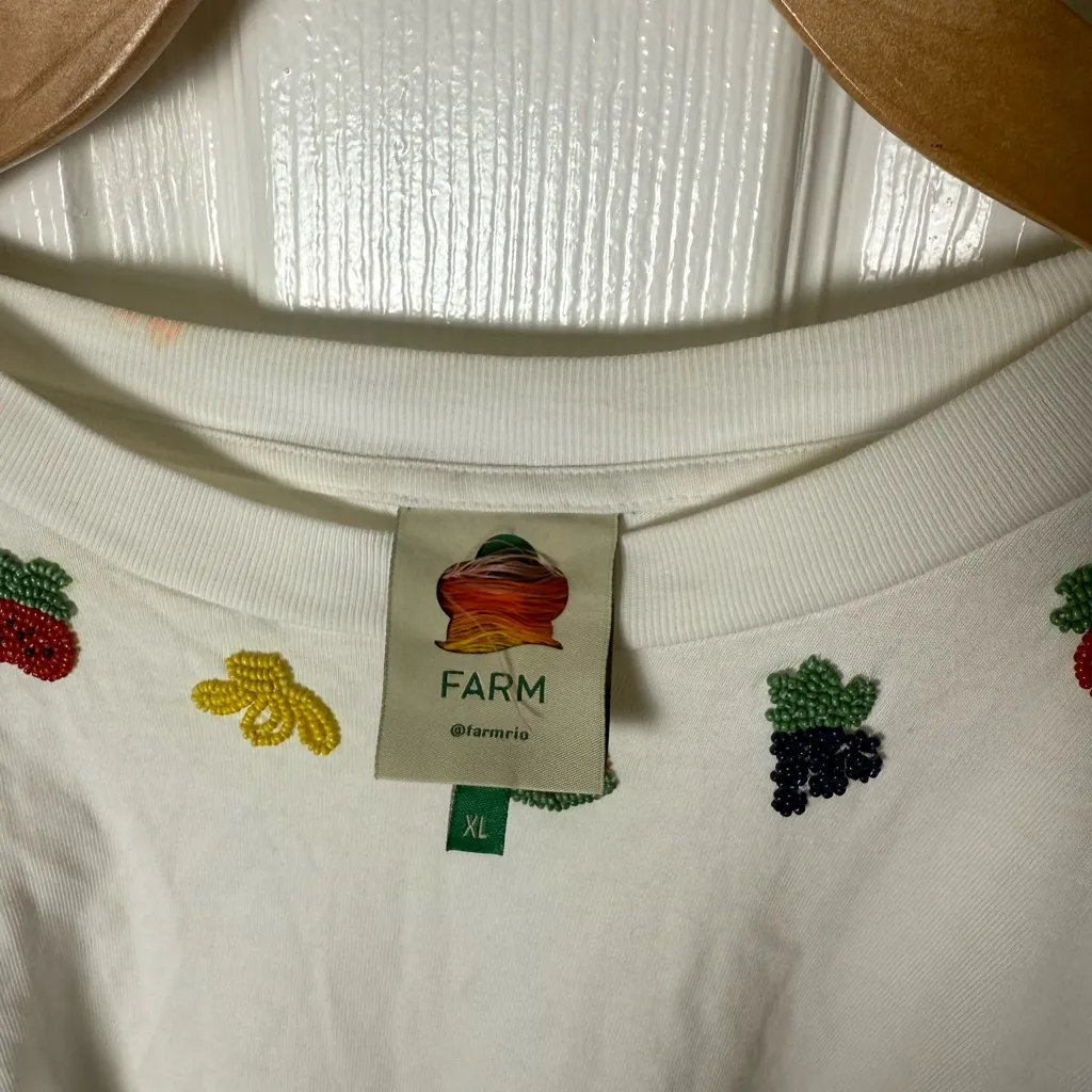Farm Rio White Beaded Fruits Organic Cotton T-Shirt XL - Image 8