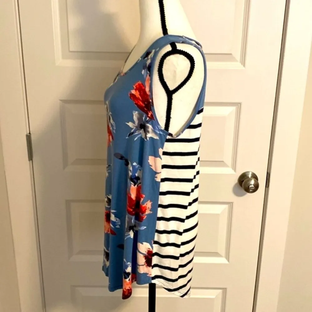 Twenty ten|| Blue floral/ black and white striped buttery soft tank top - Image 3