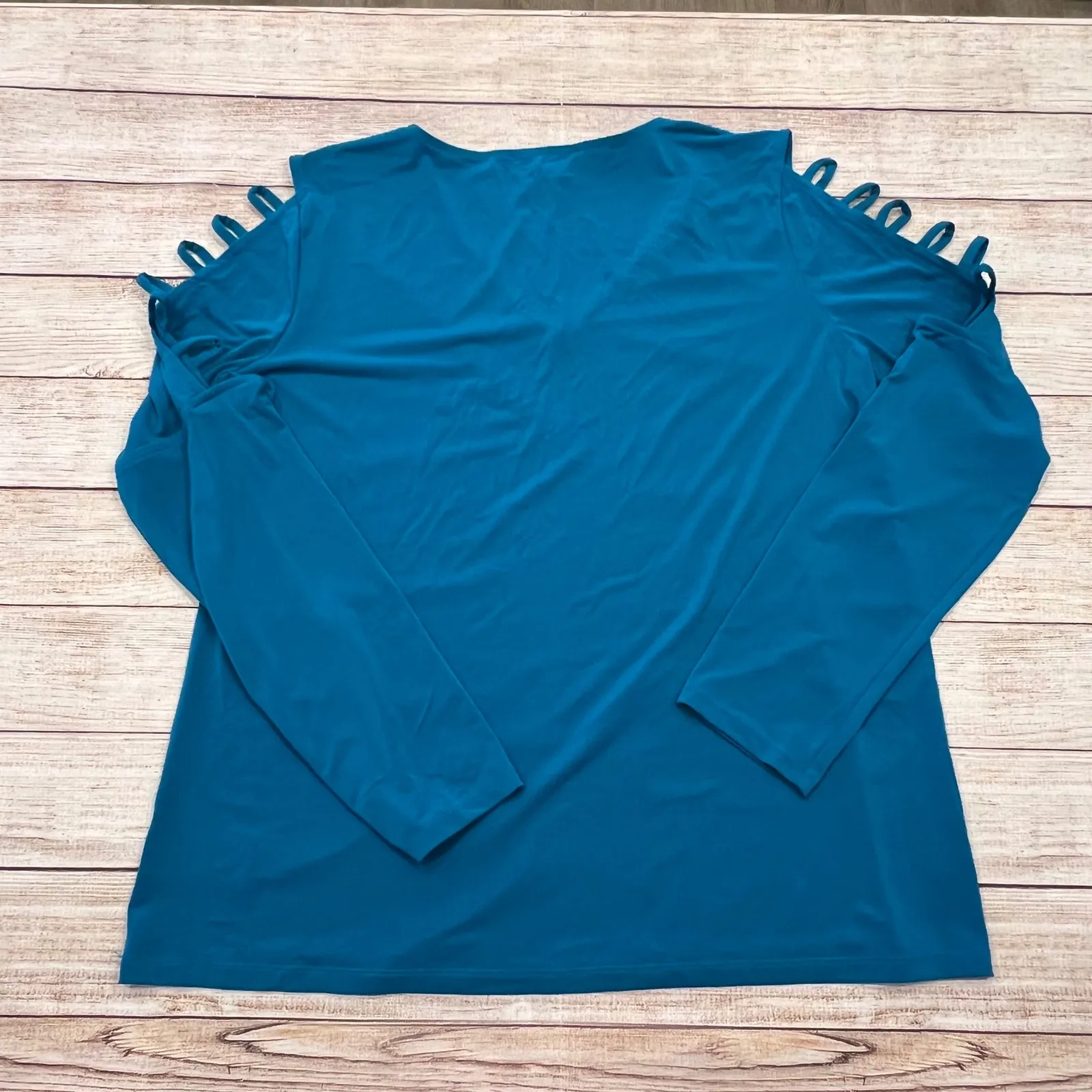 Michael Kors Deep Teal Cutout Shoulder‎ V Neck Long Sleeve Top XL NWT - Image 9