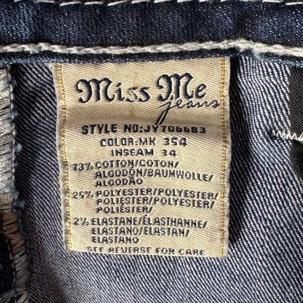 Miss Me SZ 27 Signature Boot Jeans Fleur de lis Rhinestones Sequins Whiskered - Image 13