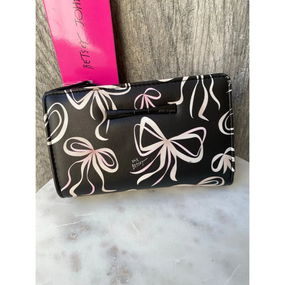 Betsey Johnson Black Bow Print Wallet–Stylish Bifold with Card Slots &Zip Pocket - Image 5