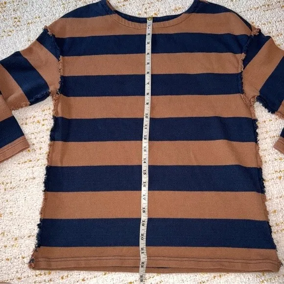 Madewell Luxe Long Sleeve Striped Navy & Brown Top Size XXS - Image 4
