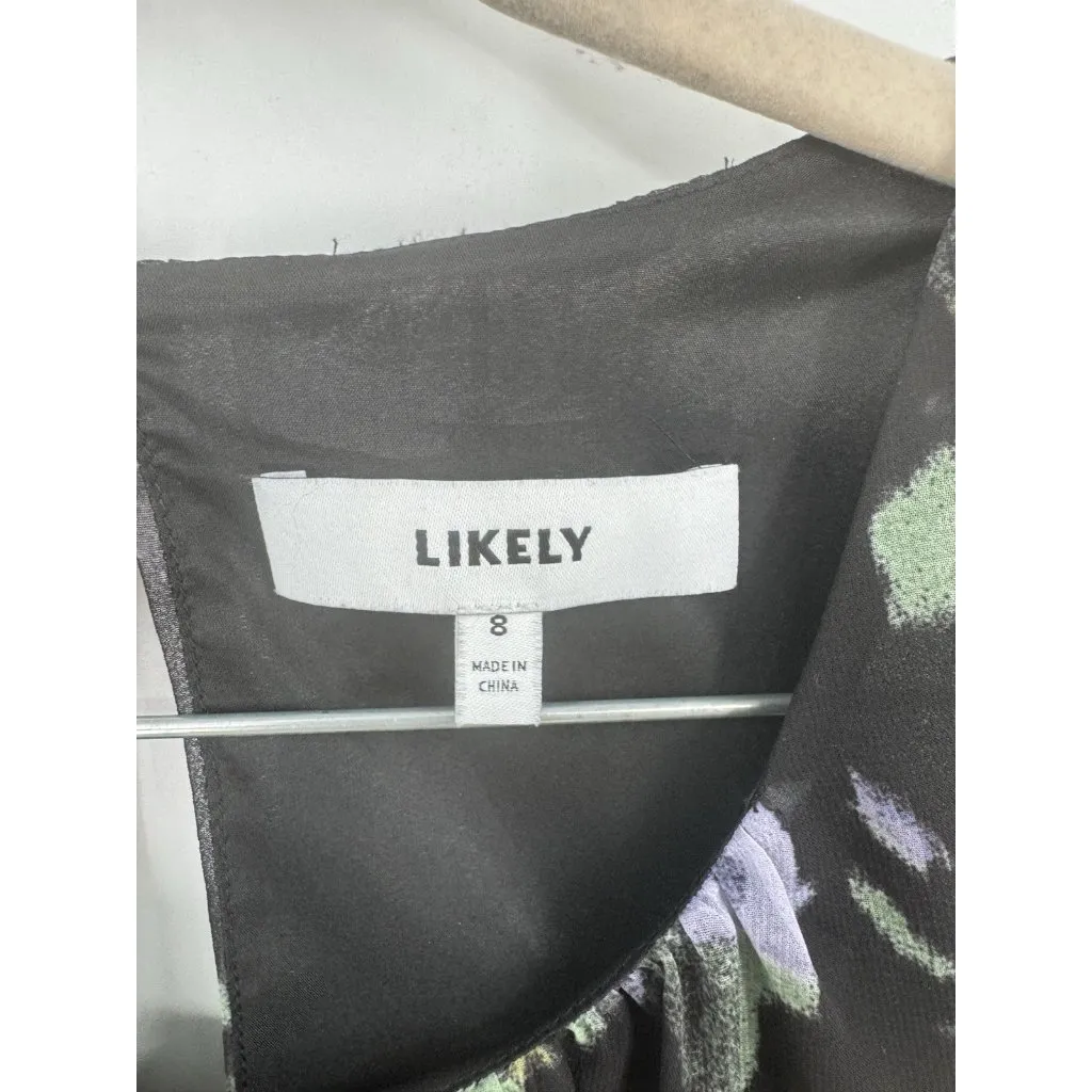 Likely Bayard Floral Ruffle Mini‎ Dress Women 8 Black Preppy Night Out Feminine - Image 4