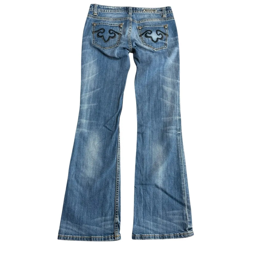 Vintage Rerock‎ Express Size 6 Low Rise Bootcut Flare Jeans Y2K Design Pockets Blue - Image 6