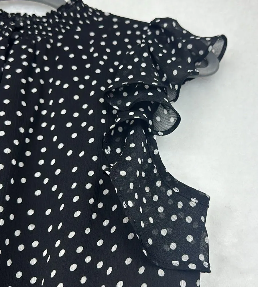 Women's Polka Dot Smocked-Waist Flutter-Sleeve Midi Dress Sz Small - Image 6