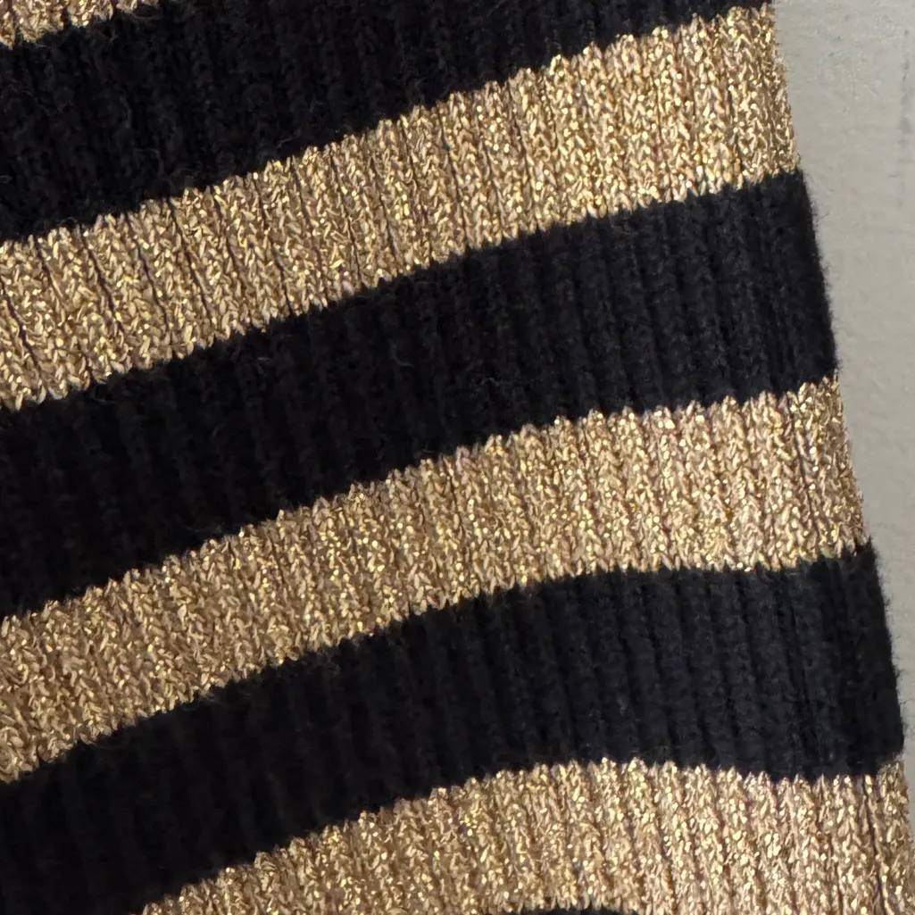 Lauren Ralph Lauren Women’s Black & Metalic Gold Ribbed Sweater Button Detail - Image 3