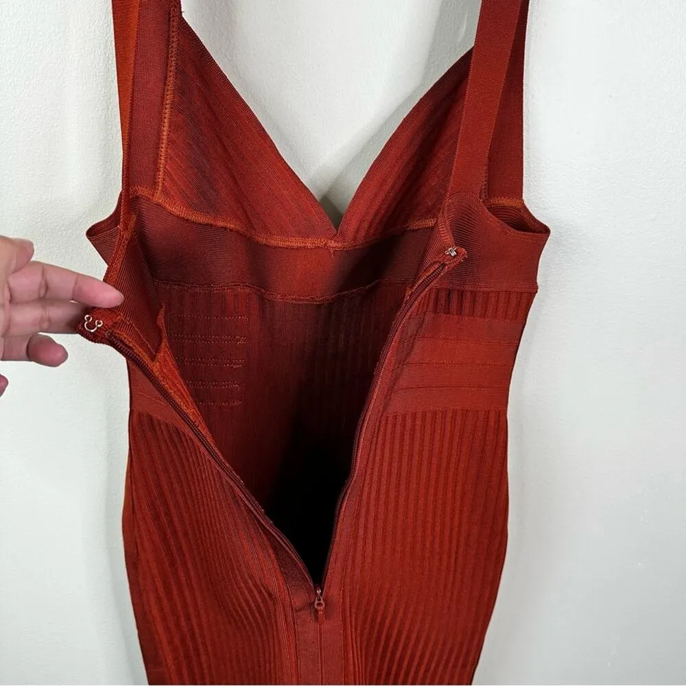 NEW House Of CB London Charmagne Rust Bandage Dress Womens M Ribbed Bodycon - Image 7