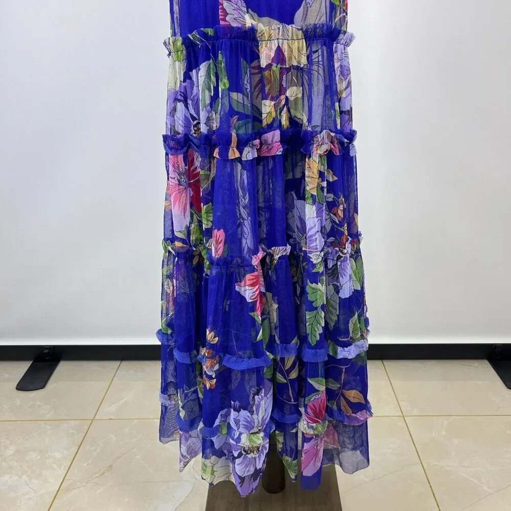 $490 NWOT Johnny Was Biya Mazzini Sheer Mesh Tiered Dress Embroidered Beaded XS - Image 14