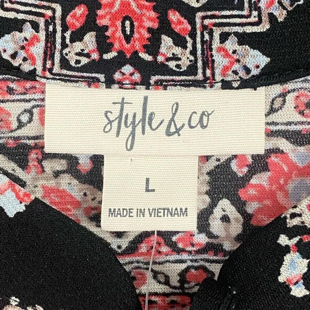 Style & Co Multicolor Blouse Lace Bell Sleeve Aztec Motif Shirt Women's Sz L NWT - Image 8