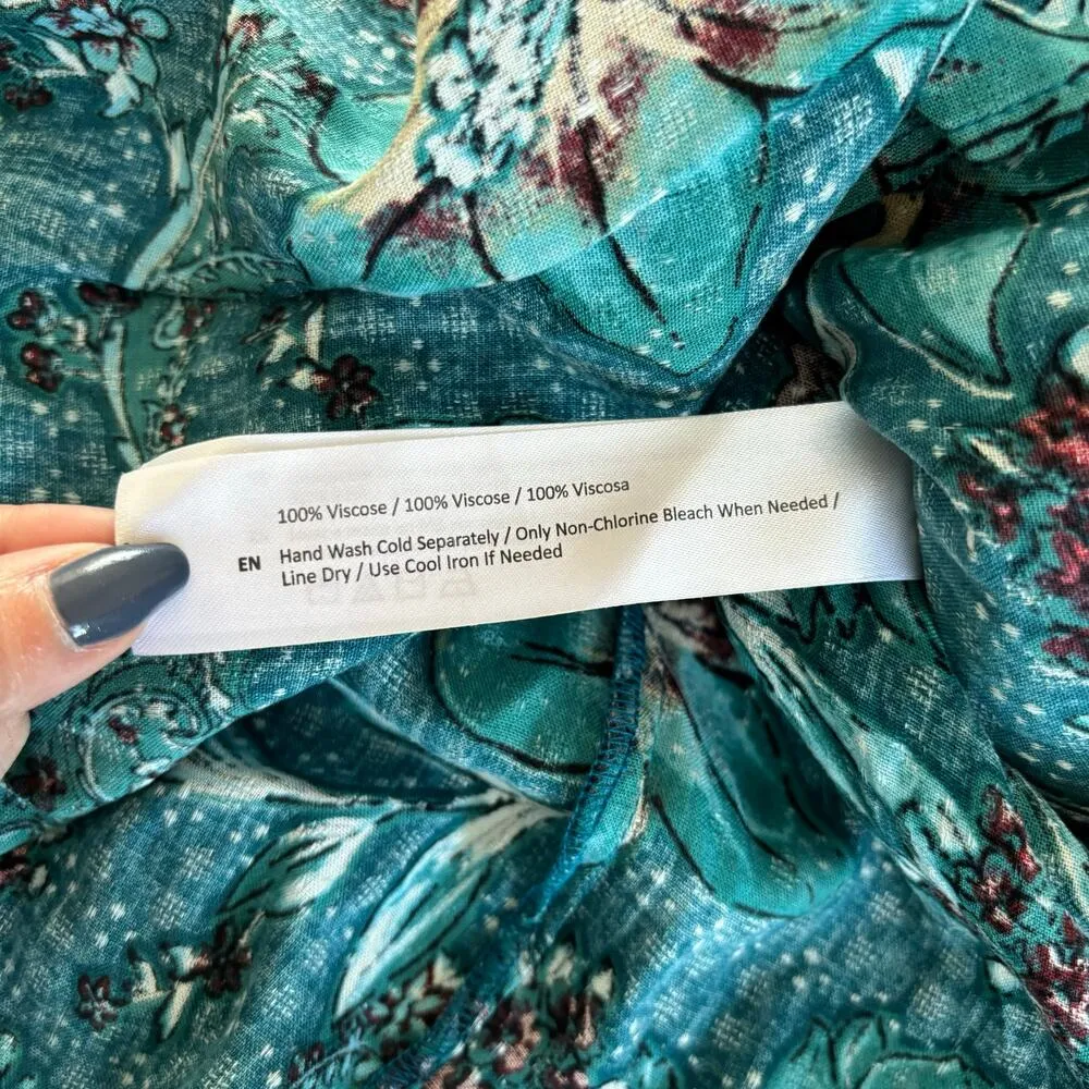 Band of the Free Celene Deep Teal Boho Floral Layered Midi Skirt Women’s Size XS Green - Image 7