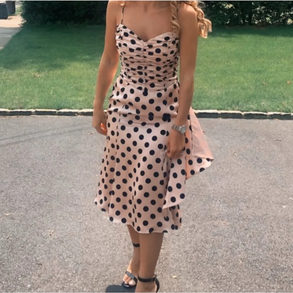 Laundry Shelli Segal Pink & Black Polka Dot Midi Dress Vintage Y2K Silk Size 6 - Image 6