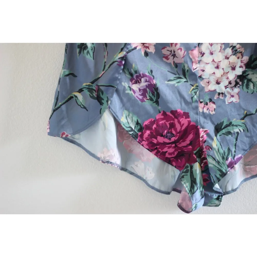 Victoria's Secret Blue Floral Satin Shorts Slits - Image 3