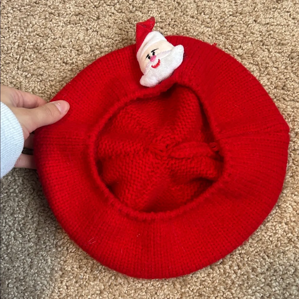 Red Beret with Santa and white Pom Pom - Image 3