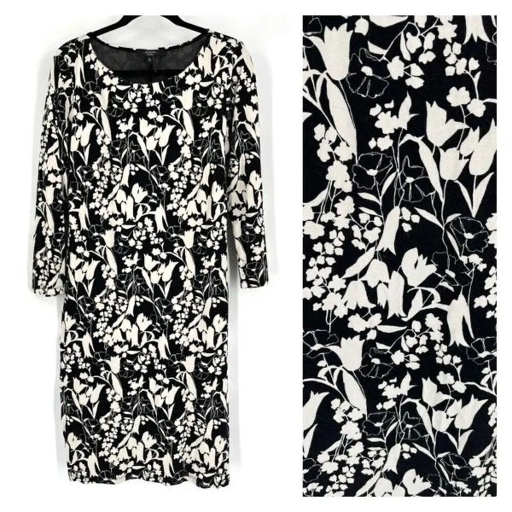 Weekend MaxMara Womens Floral 3/4 Sleeve Tie Waist Midi Dress Black White Size 6 - Image 2
